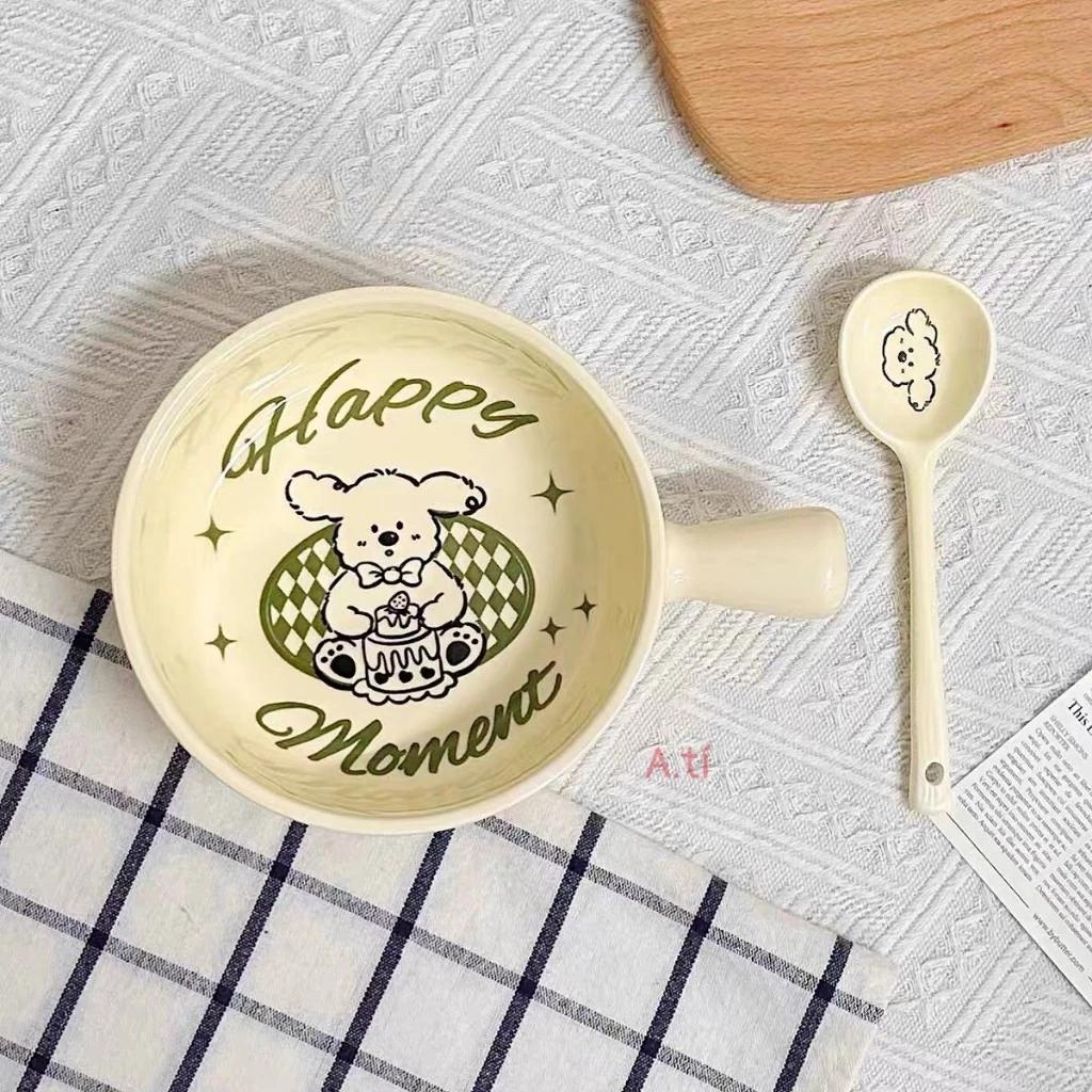 Bát sứ ăn mì có tay cầm họa tiết gấu kẻ